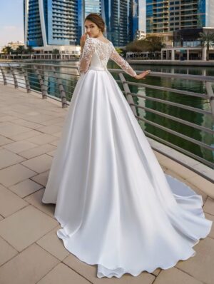 Alternative view of SoDigne Dubai Modest Wedding Dresses Lace Long Sleeve Satin Bride Dress With Belt Women Elegant Wedding Party Gowns Customized