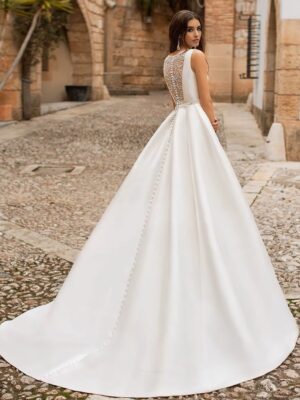 Alternative view of SoDigne Satin Princess Wedding Dresses Scoop Neck Pockets Bride Dresses Buttons Country Elegant Wedding Gowns Customized