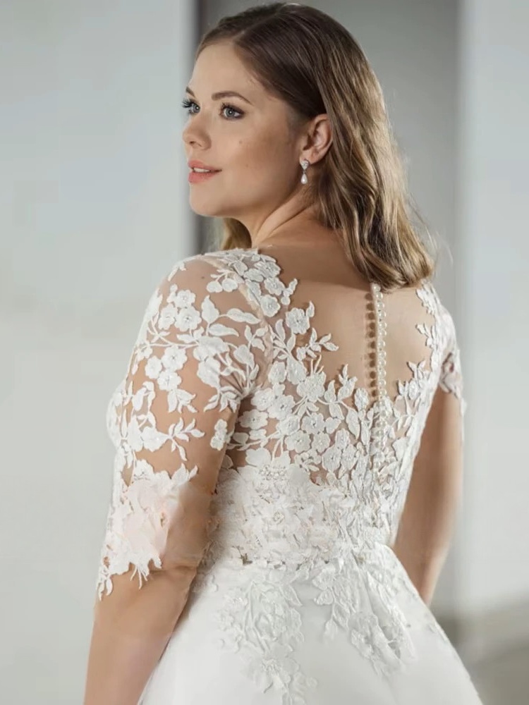 Classic Wedding Dresses Plus Size V Neck Half Sleeves Bride Gowns Tulle Lace Appliques A-Line Sweep Train Robe De PSL980010 3 Classic Wedding Dresses Plus Size V Neck Half Sleeves Bride Gowns Tulle Lace Appliques A-Line Sweep Train Robe De PSL980010 - Bild 3
