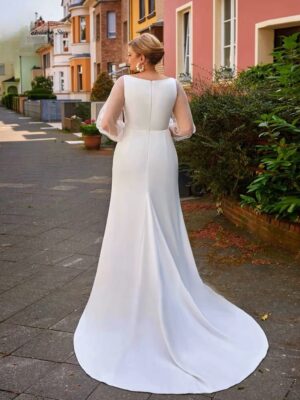 Alternative view of Simple Mermaid Wedding Dresses Plus Size V Neck Long Sleeves Bride Gowns Pleat Back Zipper Floor Length Vestido De Noiva 2025