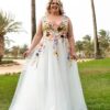 Sexy Wedding Dresses Plus Size 2023 Deep V-Neck Lace Up Bride Gowns With Flowers Tulle A-Line Sweep Train Vestido De Noiva 4 S39fb5667b1d14b458697b0c4b2e20bb9p Cropped