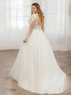 Alternative view of Pastrol Customized Wedding Dresses V Neck Bride Gowns Lace Appliques Back Lace Up Tulle A-Line Sweep Train Vestidos De Novia