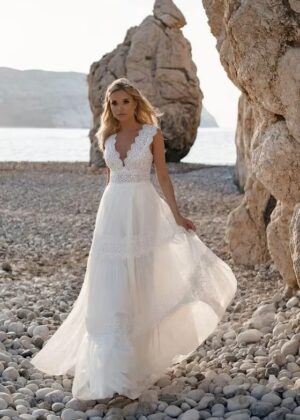 SoDigne A-line Boho Wedding Dresses V-neck Sleeveless Lace/Tulle Bridal Dress Beach Long Wedding Gown Robe De Mairee Customized