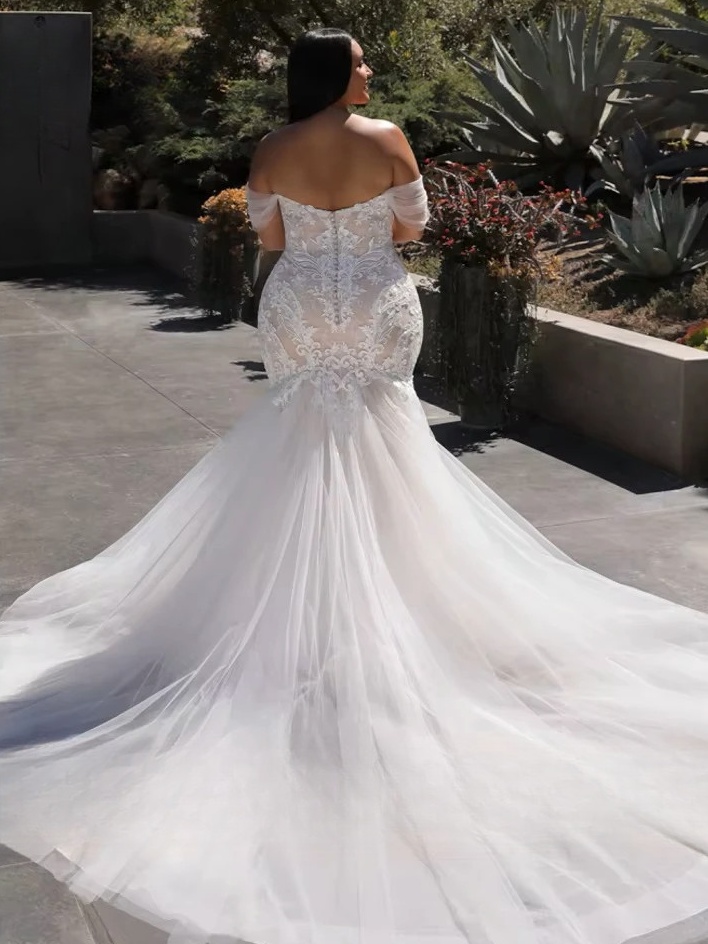 Sweetheart Wedding Dresses Plus Size Off the Shoulder Bride Gowns Appliques Sweep Train Mermaid Vestido De Novia PSL98001 2 Sweetheart Wedding Dresses Plus Size Off the Shoulder Bride Gowns Appliques Sweep Train Mermaid Vestido De Novia PSL98001 - Bild 2