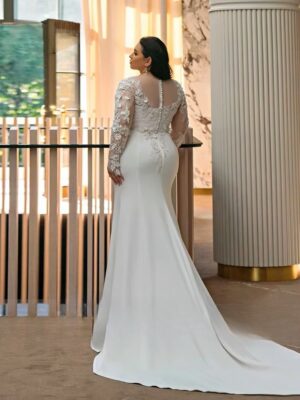 Alternative view of Customized Wedding Dresses Plus Size O Neck Illusion Long Sleeves Bride Gowns Appliques Floor Length Mermaid Vestido De Noiva