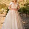 Customized Wedding Dresses Plus Size V Neck 3/4 Sleeves Bride Gowns Appliques Lace up Sweep Train Tulle A-Line Robe De PSL98009 4 S7dae260fe23f477bb03f36a074ebe4d46 Cropped