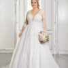 Exquisite Wedding Dresses Plus Size V-Neck Long Sleeves Empire Bride Gowns Lace Applique Sweep Train A-Line Robe De Mariée 2023 5 S7e73b5088b5c46fa95d5439796731edeI Cropped