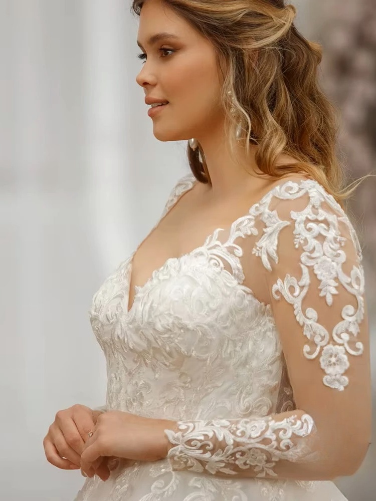 Pastrol Customized Wedding Dresses V Neck Bride Gowns Lace Appliques Back Lace Up Tulle A-Line Sweep Train Vestidos De Novia 3 Pastrol Customized Wedding Dresses V Neck Bride Gowns Lace Appliques Back Lace Up Tulle A-Line Sweep Train Vestidos De Novia - Bild 3