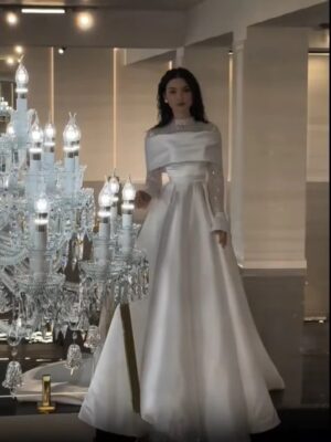 SoDigne A-line Satin Wedding Dresses High Neck Full Sleeves Bridal Dress Beading Long Wedding Gown Robe De Mairee Customized