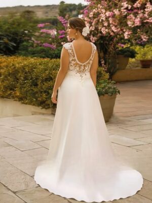 Alternative view of Pastrol A-Line Wedding Dresses Plus Size V Neck Cap Sleeves Bride Gowns Appliques Backless Floor Length Vestido De Noiva 2024