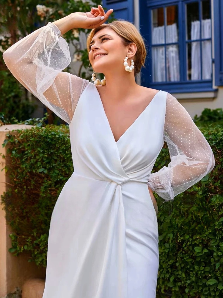 Simple Mermaid Wedding Dresses Plus Size V Neck Long Sleeves Bride Gowns Pleat Back Zipper Floor Length Vestido De Noiva 2025 3 Simple Mermaid Wedding Dresses Plus Size V Neck Long Sleeves Bride Gowns Pleat Back Zipper Floor Length Vestido De Noiva 2025 - Bild 3