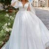 Pastroal Plus Size Wedding Dresses For Bride V-Neck Puff Sleeves Bride Gown Lace Applique Sweep Train A-Line Robe De Mariée 4 Sc5feaca31e5c45b6932c58c1769ce33bO Cropped