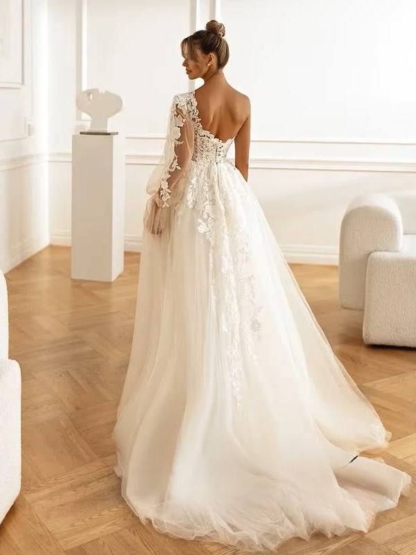 SoDigne A-line Tulle Appliques Wedding Dresses One Shloudler Split Bridal Dress Long Wedding Gown Robe De Mairee Customized 2 SoDigne A-line Tulle Appliques Wedding Dresses One Shloudler Split Bridal Dress Long Wedding Gown Robe De Mairee Customized - Bild 2