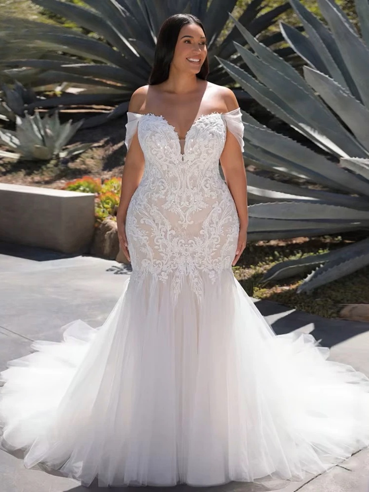Sweetheart Wedding Dresses Plus Size Off the Shoulder Bride Gowns Appliques Sweep Train Mermaid Vestido De Novia PSL98001 1 Sweetheart Wedding Dresses Plus Size Off the Shoulder Bride Gowns Appliques Sweep Train Mermaid Vestido De Novia PSL98001