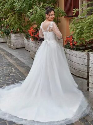 Alternative view of Elegant Wedding Dresses Plus Size O Neck Long Sleeves Bride Gowns Appliques Sequined Floor Length A-Line Tulle Vestidos De Novia