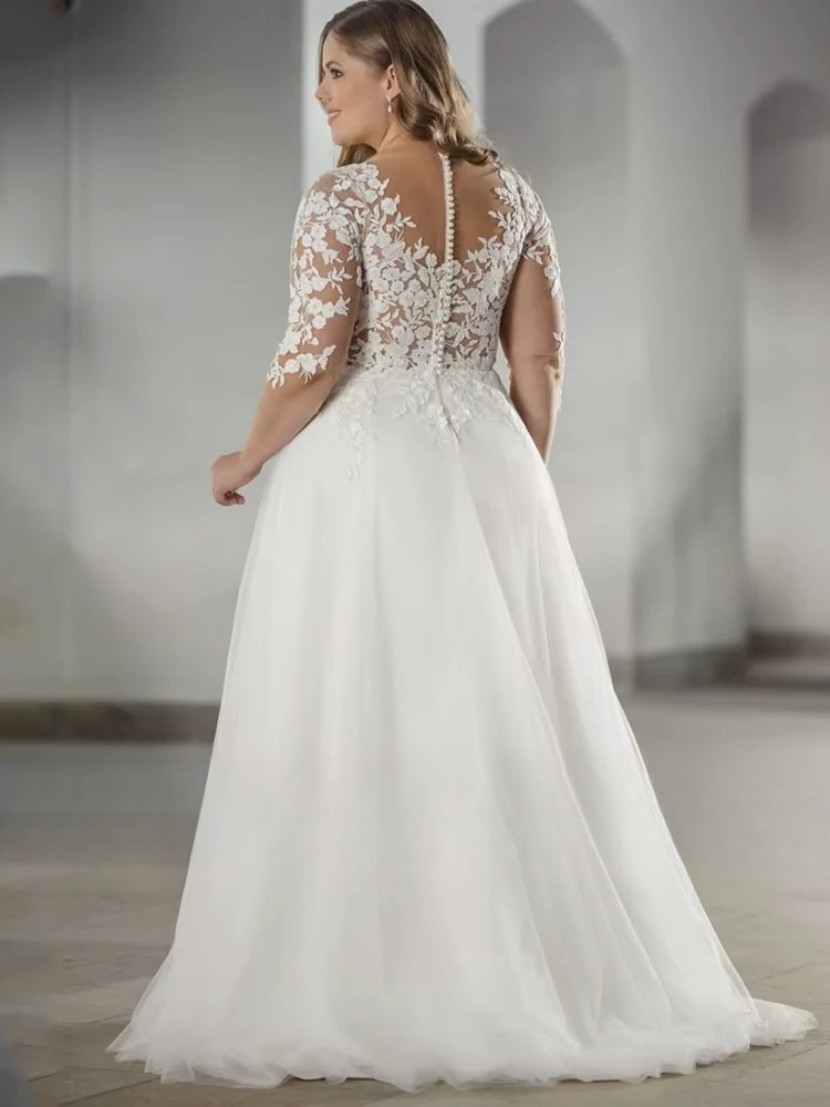 Classic Wedding Dresses Plus Size V Neck Half Sleeves Bride Gowns Tulle Lace Appliques A-Line Sweep Train Robe De PSL980010 2 Classic Wedding Dresses Plus Size V Neck Half Sleeves Bride Gowns Tulle Lace Appliques A-Line Sweep Train Robe De PSL980010 - Bild 2