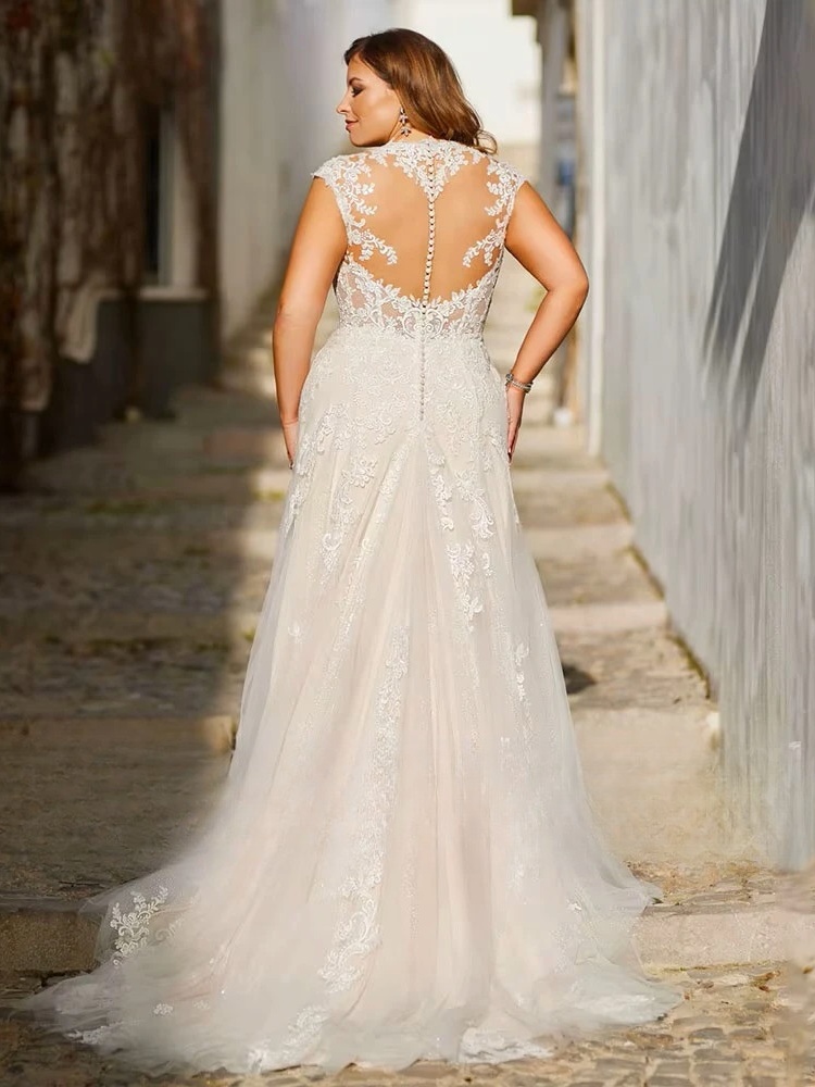 Exquisite Wedding Dresses Plus Size Tulle With Lace Applique V-Neck Backless Bride Gowns Cap Sleeves Mermaid Vestido De Noiva 2 Exquisite Wedding Dresses Plus Size Tulle With Lace Applique V-Neck Backless Bride Gowns Cap Sleeves Mermaid Vestido De Noiva - Bild 2
