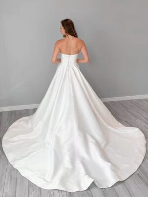 Alternative view of SoDigne A-line Simple Satin Wedding Dresses V-neck Sleeveless Bride Gown Women Split Bridal Dress vestidos de novia Customized