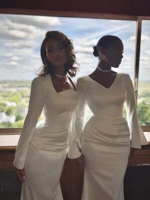 Alternative view of SoDigne 2024 Arabic Mermaid Wedding Dress Dubai Bride Dress Square Neck Long Sleeves Modest Muslim Wedding Gown Evening Dress