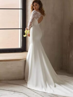 Alternative view of Gorgeous Lace Mermaid Wedding Dress Long Sleeve Modest Arabic Simple Bridal Gown Long Train Bride Dress Robe De Novia Customized