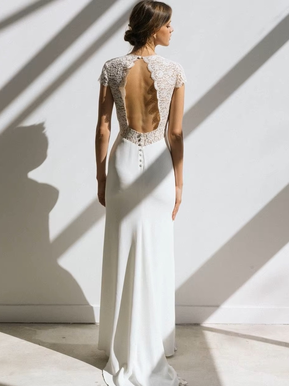 Vintage Boho Wedding Dress Short Sleeve Mermaid Backless Lace Sweep Train Stunning Charming Women Vesditos De Novia Customized 2 Vintage Boho Wedding Dress Short Sleeve Mermaid Backless Lace Sweep Train Stunning Charming Women Vesditos De Novia Customized - Bild 2