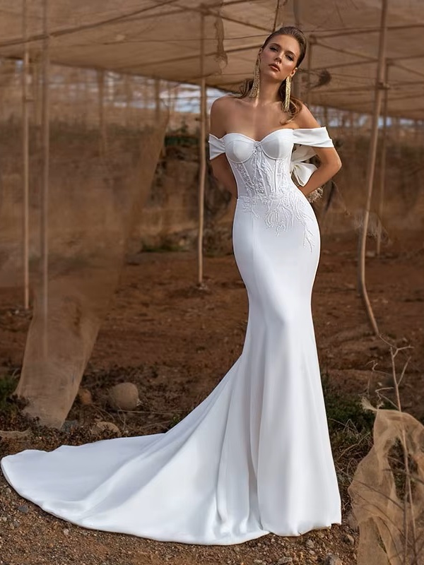 Elegant Mermaid Sweetheart Wedding Dress Women Lace Applique Off The Shoulder Crepe Bridal Gown Vestidos De Novia Customized 3 Elegant Mermaid Sweetheart Wedding Dress Women Lace Applique Off The Shoulder Crepe Bridal Gown Vestidos De Novia Customized - Bild 3