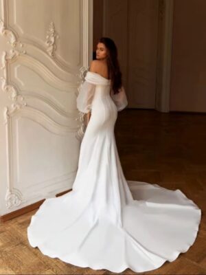 Alternative view of Elegant Sweetheart Wedding Dress Women Mermaid Long Sleeve White Off The Shoulder Bridal Gown Train Vestido De Novia Customized