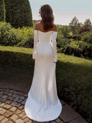 Alternative view of Elegant Mermaid Long Sleeve Wedding Dress 2025 Boat-Neck Lace Side Slit Zipper Back Sexy Bridal Gown Vestido De Noiva Customized