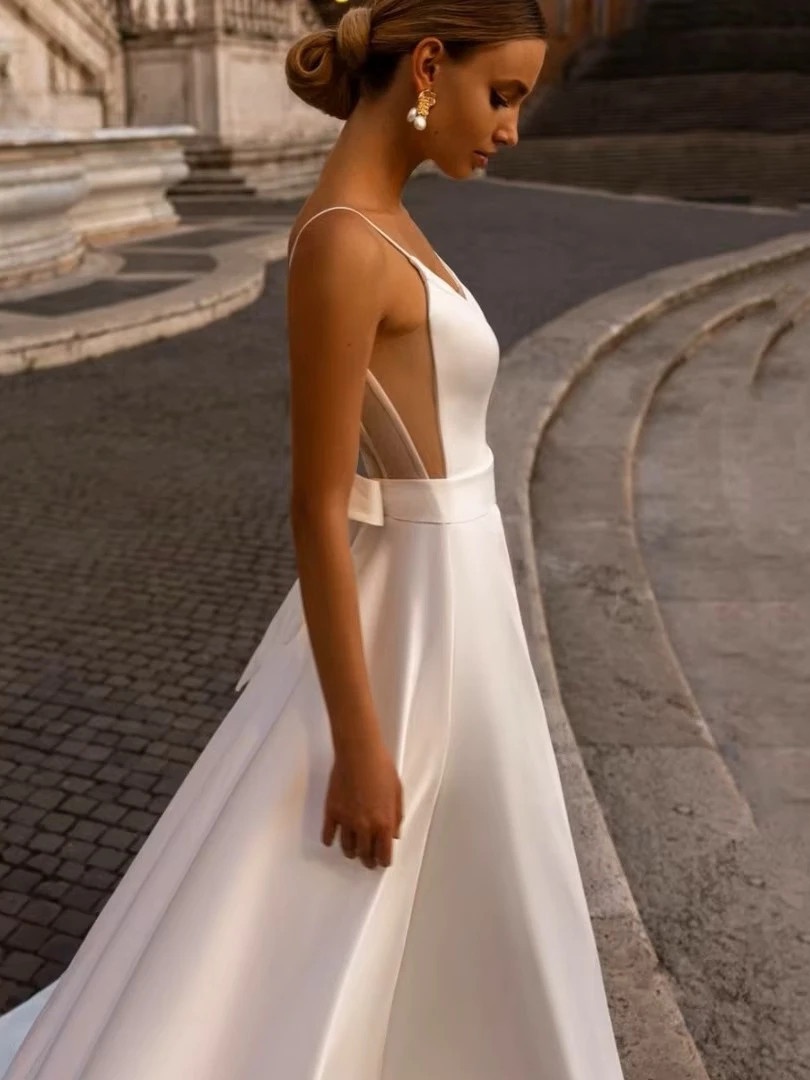 Elegant Wedding Dress For Woman Sweetheart-Neck A-Line Spaghetti Straps Open Back Bride Gown Train Vestidos De Novia Customized 4 Elegant Wedding Dress For Woman Sweetheart-Neck A-Line Spaghetti Straps Open Back Bride Gown Train Vestidos De Novia Customized - Bild 4