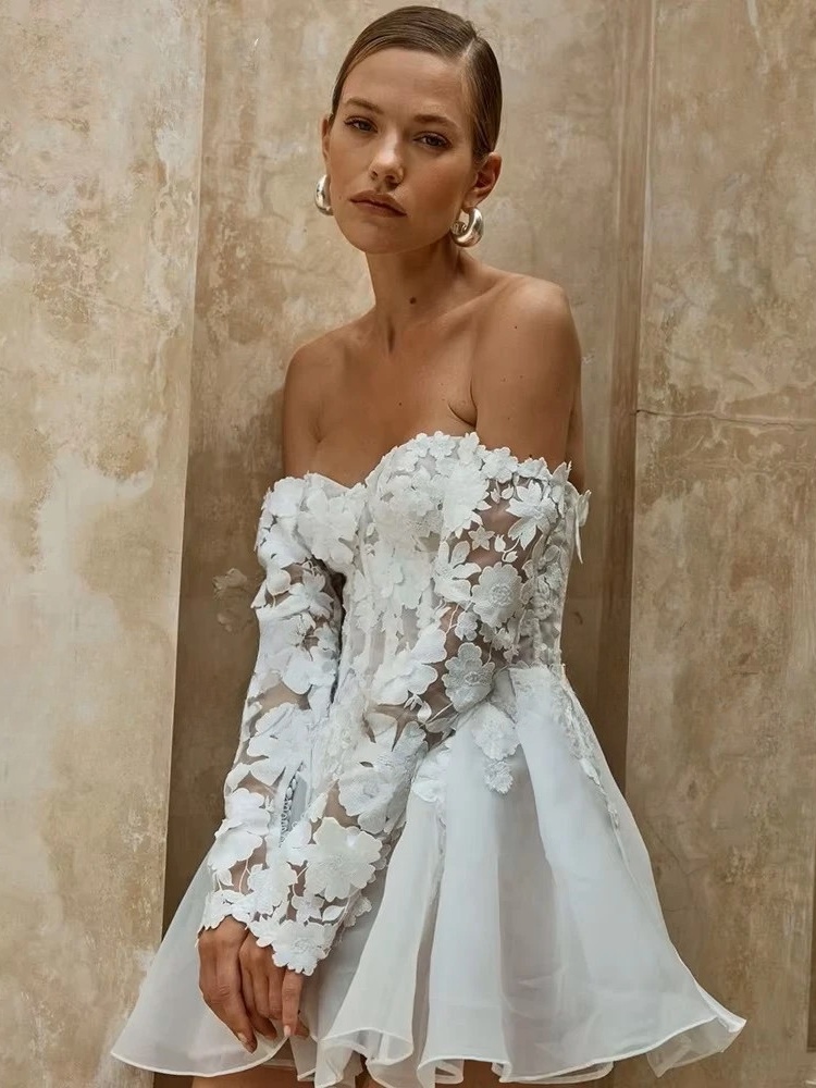 Civil Short Boho Wedding Dresses Appliques Half Sleeve sweetheart Mini Wedding Gowns For Bride Floral Print Robe 2025 Customized 2 Civil Short Boho Wedding Dresses Appliques Half Sleeve sweetheart Mini Wedding Gowns For Bride Floral Print Robe 2025 Customized - Bild 2