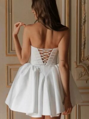 Alternative view of Simple Mini Wedding Dress For Women Sleeveless Sweetheart Simple Open Back Lace Up Gown Short Ball Gowns Vestido Customized 2025