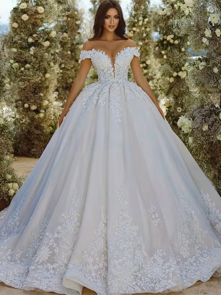 LORIE Vintage Glitter Lace Wedding Dresses Off Shoulder Applique A-Line VNeck Bridal Gown Backless Princess BrideGown Customized 1 LORIE Vintage Glitter Lace Wedding Dresses Off Shoulder Applique A-Line VNeck Bridal Gown Backless Princess BrideGown Customized