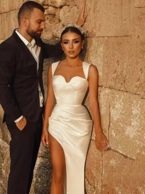 SoDigne Mermaid Satin Wedding Dress Sweetheart Sleeveless Bridal Gown Split Long Bride Dresses vestidos de novia Customized 6 S1424be2f7a3741dbbf2b4db8f7c06a5cx Cropped