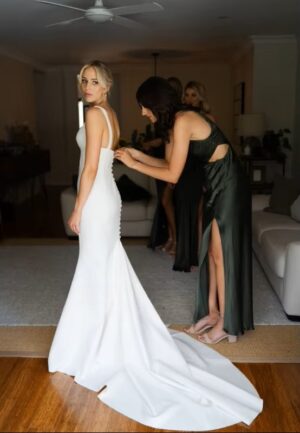 Alternative view of SoDigne Mermaid Simple Satin Wedding Dress Strapless Sleeveless Bride Dresses Beach 2025 Bridal Gowns Robe De Mairee Customized