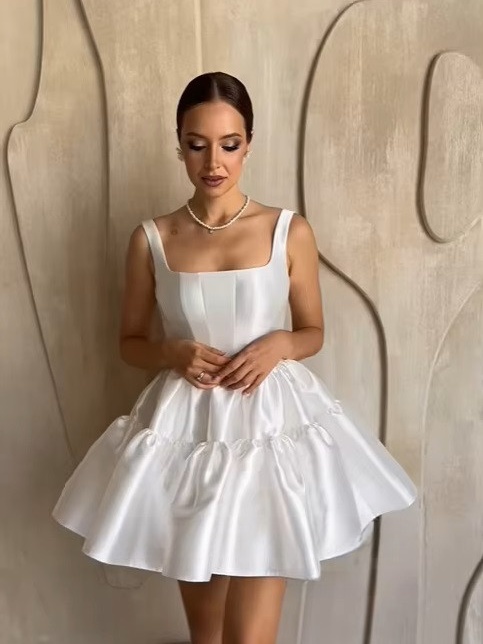 SoDigne Simple Short Wedding Dresses A-line Square Collar Bride Dress Mini Satin Bridal Gown Vestido De Noiva Customized 2 SoDigne Simple Short Wedding Dresses A-line Square Collar Bride Dress Mini Satin Bridal Gown Vestido De Noiva Customized - Bild 2