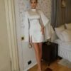 Simple Satin Mini Mermaid Wedding Dress For Women Sexy High Neck Long Sleeves 2025 Pleated Side Slit Ivory Short Gown Customized 9 S21dacaf72d1f4b7a8d5c35c4fef35195s Cropped