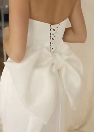 Alternative view of Simple Mini Short A-Line  Wedding Dress Satin Sleeveless Strapless Bridal Sexy Backless With Bow  Lace Up Gown 2025 Customized