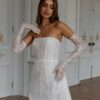 Simple A-Line Mini White Wedding Dress Sexy Strapless Formal Pleat Shiny Sequined Sleeveless Vintage Backless Short Customized 8 S249ea598561d4c97af8a3acf6901ee48C Cropped