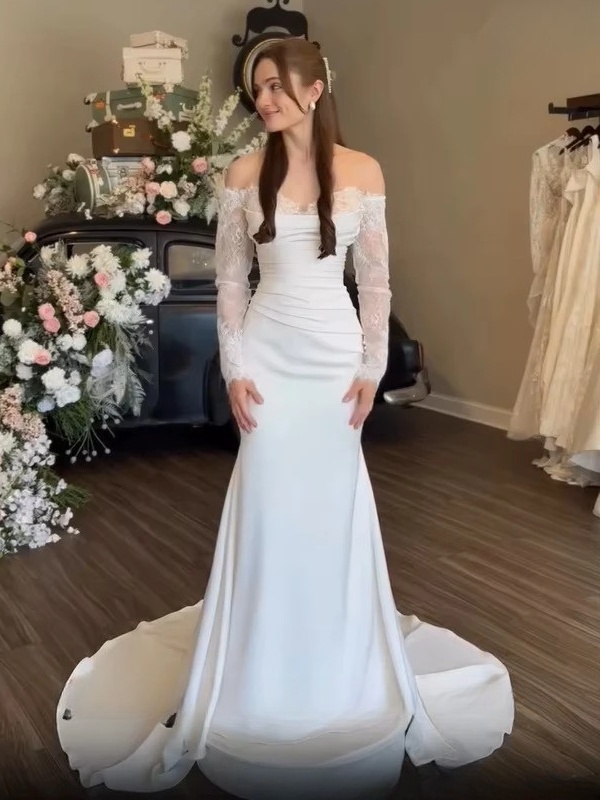 SoDigne Mermaid Satin/Lace Wedding Dresses Off Shoulder Long Sleeves Bridal Dress 2026 Bride Gown vestidos de novia Customized 3 SoDigne Mermaid Satin/Lace Wedding Dresses Off Shoulder Long Sleeves Bridal Dress 2026 Bride Gown vestidos de novia Customized - Bild 3