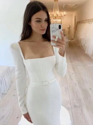 SoDigne Elegant Wedding Dress Mermaid Square Neckline Long Sleeves Backless Satin Bridal Dress Brides Gowns For Women 6 S258f5d3fe800402889299c4158fbbd0cT Cropped