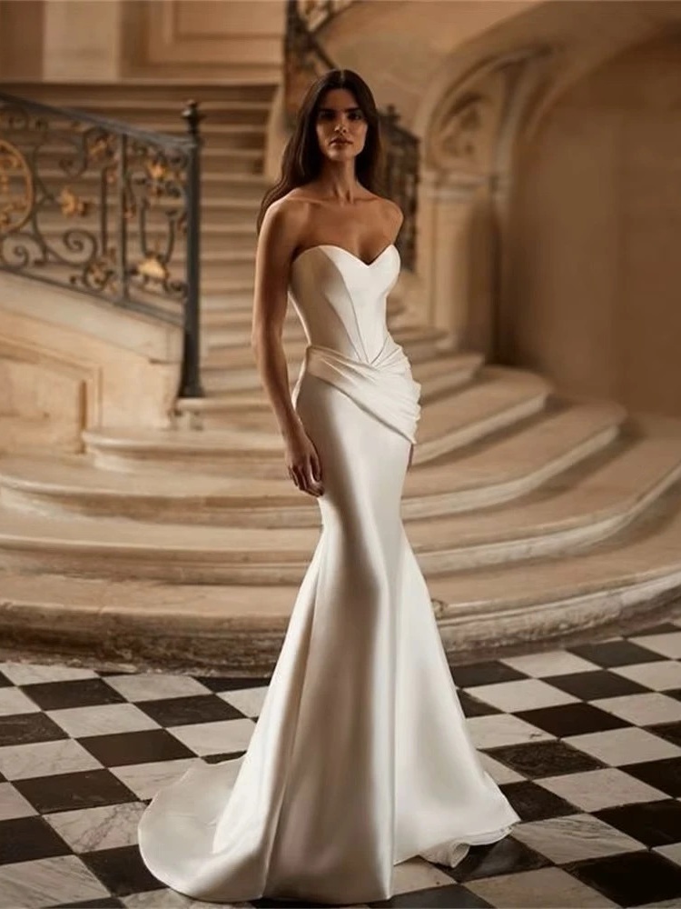 Elegant Mermaid Wedding Dress Women 2025 Sweetheart Pleat Open Back Strapless Train Bridal Gown Vestidos De Noiva Customized 1 Elegant Mermaid Wedding Dress Women 2025 Sweetheart Pleat Open Back Strapless Train Bridal Gown Vestidos De Noiva Customized