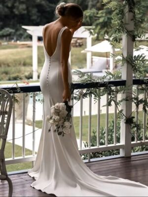 Alternative view of SoDigne Satin Simple Mermaid Wedding Dresses V-neck Sleeveless Elegant Bridal Dress Split Long Bride Gown vestidos de novia