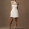 Simple Mini Mermaid Satin Wedding Dress Sexy Sleeveless Tulle Hatler Formal Pleat Open Back with Bow Boho Short Grown Customized 9 S367d05e44f134a4a8533d0bd5f704de8X Cropped