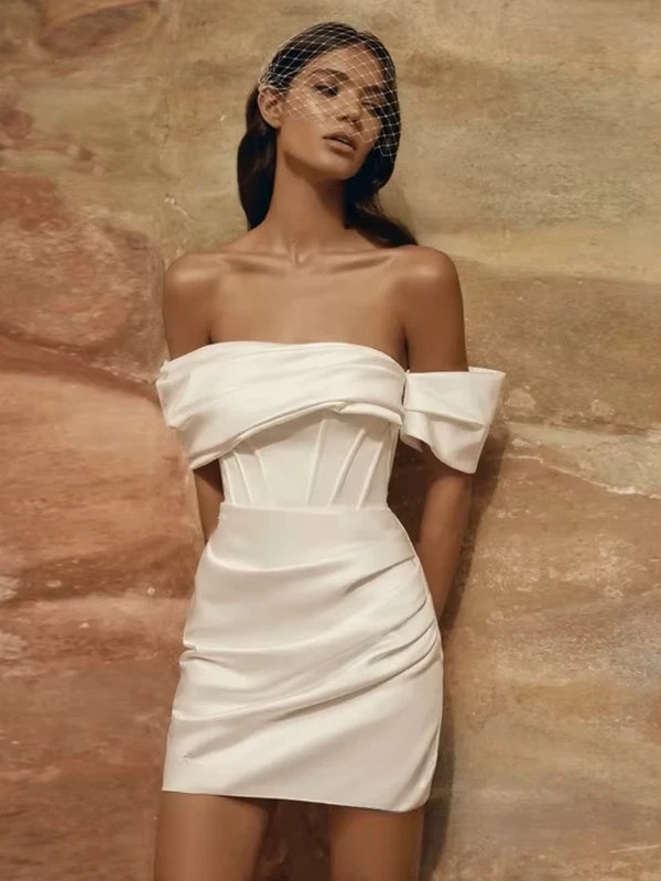 Exquisite Mermaid Wedding Dresses Strapless Pleat Off Shoulder Mini Bride Dresses Sexy Backless Detachable Train Customized 2025 2 Exquisite Mermaid Wedding Dresses Strapless Pleat Off Shoulder Mini Bride Dresses Sexy Backless Detachable Train Customized 2025 - Bild 2