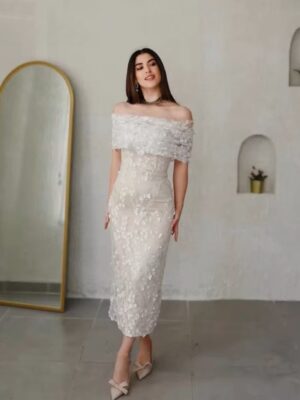 Modern Mermaid Lace Appliques Wedding Dress Elegant Boat Neck Sleeveless Pleated Off Shoulder Backless Short Gowns Customized
