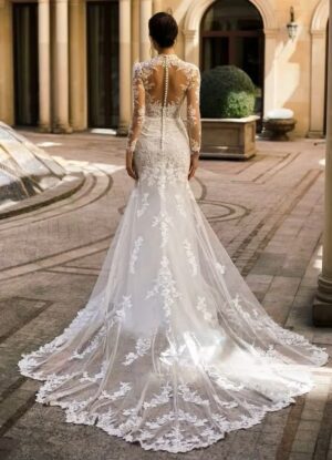 Alternative view of SoDigne Mermaid Lace Appliques Wedding Dresses Tulle Full Sleeves Bridal Dress Long Bride Gown vestidos de novia Customized