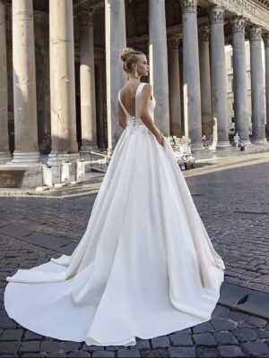 Alternative view of SoDigne Satin Simple A-line Wedding Dress O-neck Sleeveless Appliques Bride Dresses Long Elegant Bridal Gown Vestido De Noiva