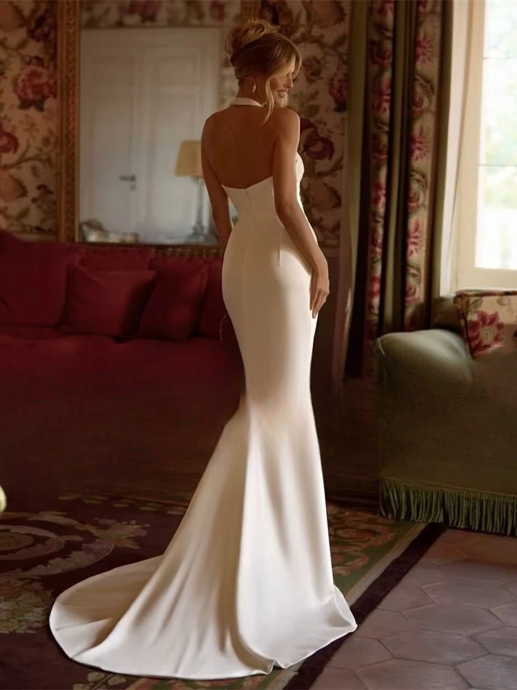Modern Mermaid Wedding Dress Women 2025 Halter Pleat Side Split Open Back Sleeveless Bridal Gown Vestidos De Noiva Customized 2 Modern Mermaid Wedding Dress Women 2025 Halter Pleat Side Split Open Back Sleeveless Bridal Gown Vestidos De Noiva Customized - Bild 2