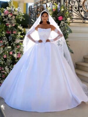 SoDigne A-line Satin/Lace Wedding Dresses Strapless Detachable Sleeves Bridal Dress Elegant 2025 Wedding Gown Custom Made ﻿
