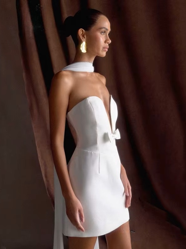 Classic Mini Wedding Dress For Women Sexy Deep V-Neck Pleat Bow Sleeveless Gown Backless with Zipper Short Dress Customized 2025 3 Classic Mini Wedding Dress For Women Sexy Deep V-Neck Pleat Bow Sleeveless Gown Backless with Zipper Short Dress Customized 2025 - Bild 3